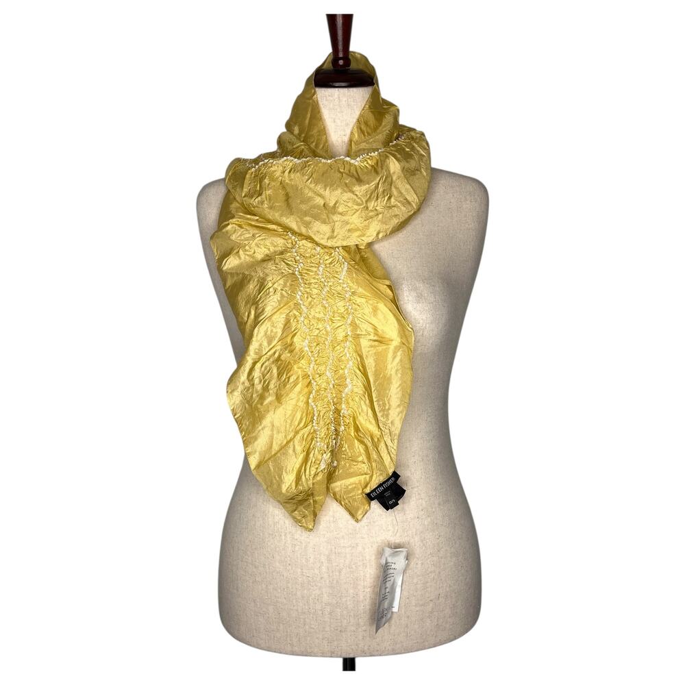 Eileen Fisher Scarf Women's Scarf Yellow Silk Rushing River Shibori Rafia 58"